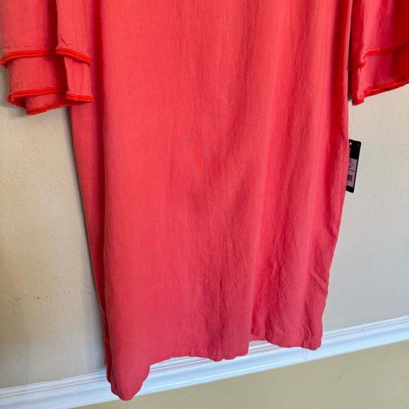 Izod Size Medium Dress Ruffle Bell Sleeve Linen Blend Dress Calypso Coral - Picture 8 of 16